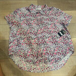 LUCKY BRAND Womens Floral Print Button-Down Shirt Short Sleeve Breathable LINEN